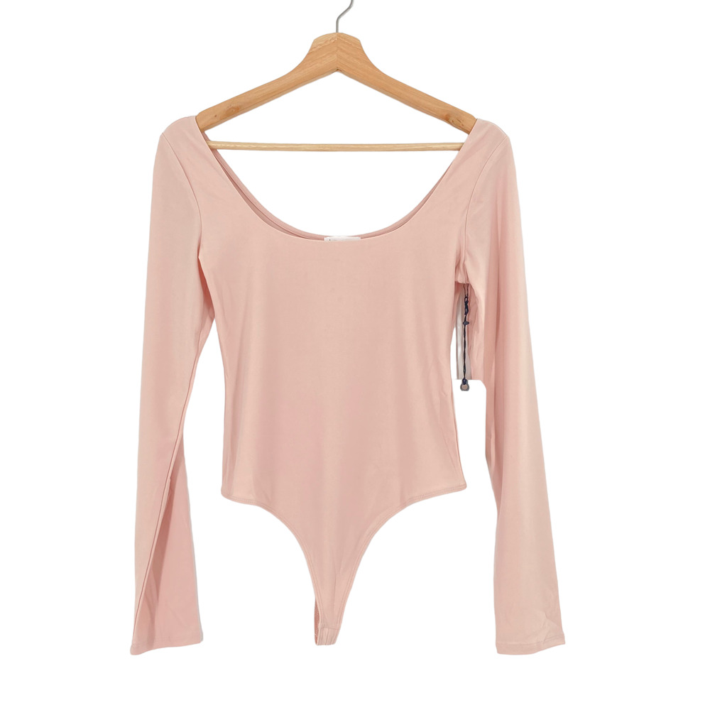 Leith Bodysuit Scoop Neck Long Sleeve Blush Pink Stretch